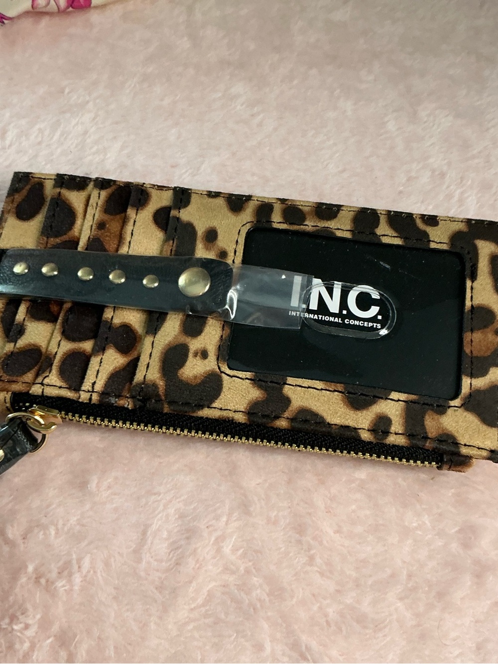 INC International Concepts Leopard Print Wristlet Card Case - Brown & Black